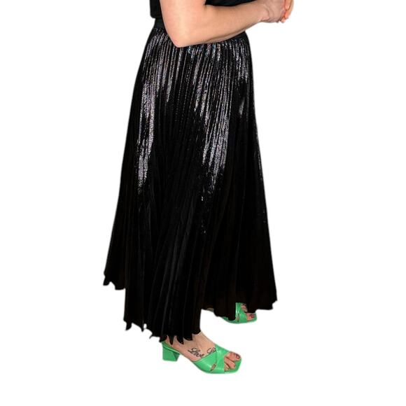 DVF Diane Von Furstenberg Black Sparkly Metallic Pleated Pull On Midi Skirt 10 - Picture 11 of 12